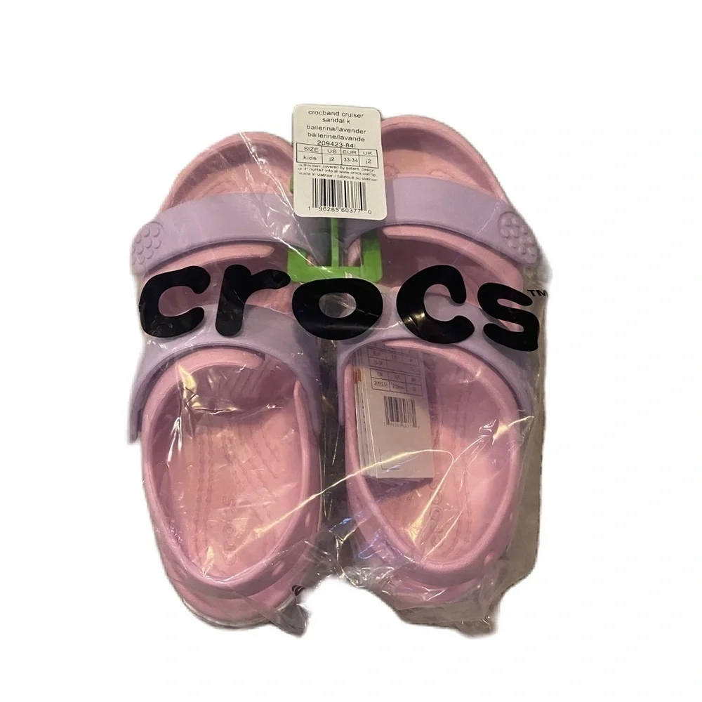 Crocs Crocband Cruiser Sandals NEW Sz 1 2 Purple Pink Open Toe Youth Kids Shoes